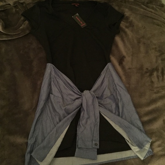 Material Girl Body Con Dress w/ Denim Shirt Tied - Picture 2 of 8